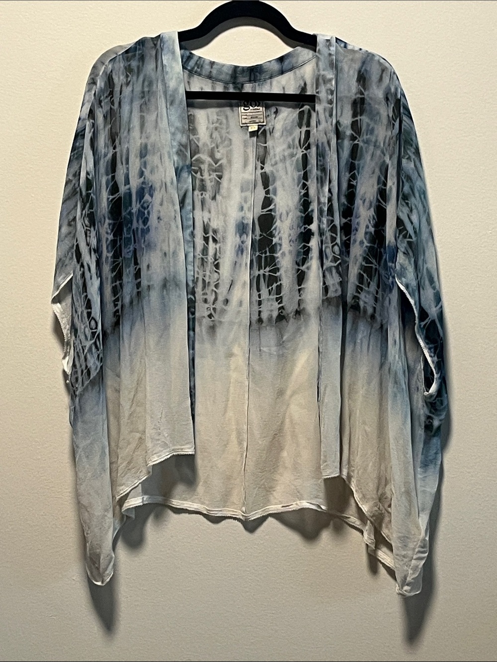 GO BY GO SILK Shibori Blue and White Tie-Dye Open Kimono Cardigan, OS